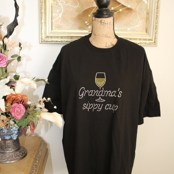 Grandma's Sippy Cup Rhinestone  T-Shirt plus size. - Picture 1 of 3